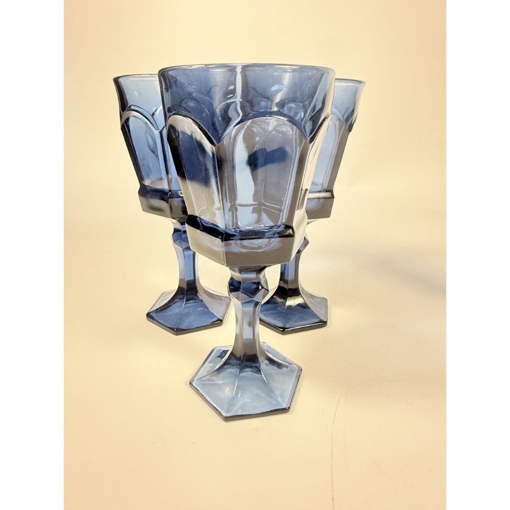Water Glass Goblet Drinking Set 4 Stemmed Footed Vintage Fostoria Virginia Dark - Picture 5 of 14